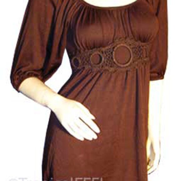 New Y2K Womens Tunic Top Blouse S Empire Waist Square Neck Boho Princess Brown - Picture 2 of 6